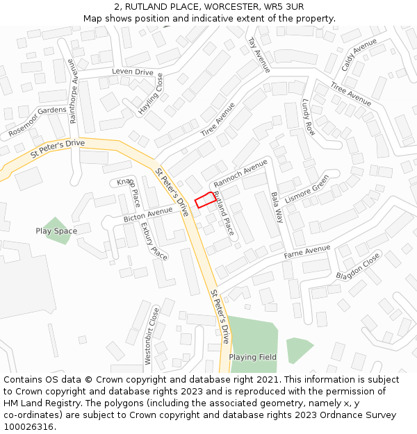 2, RUTLAND PLACE, WORCESTER, WR5 3UR: Location map and indicative extent of plot