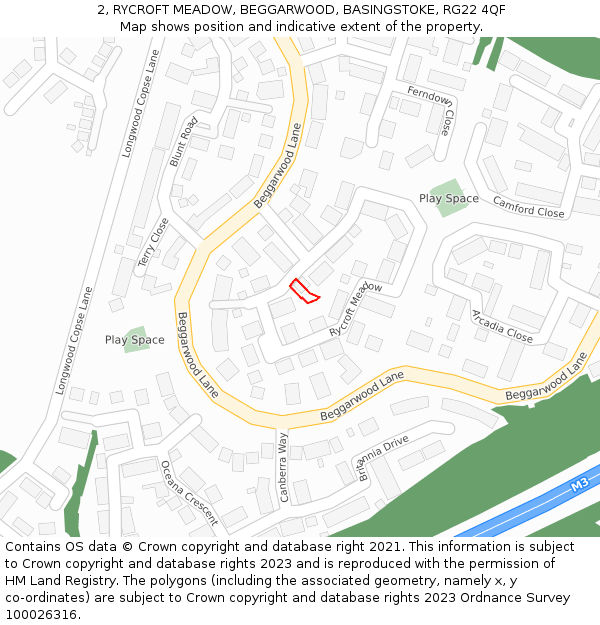 2, RYCROFT MEADOW, BEGGARWOOD, BASINGSTOKE, RG22 4QF: Location map and indicative extent of plot