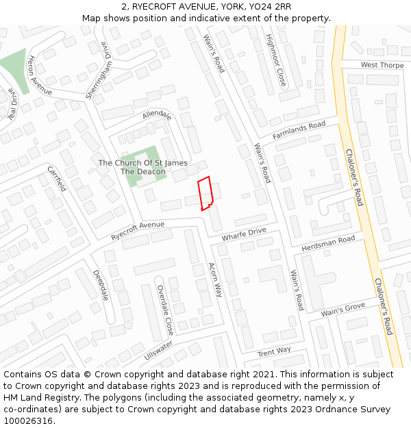 2, RYECROFT AVENUE, YORK, YO24 2RR: Location map and indicative extent of plot