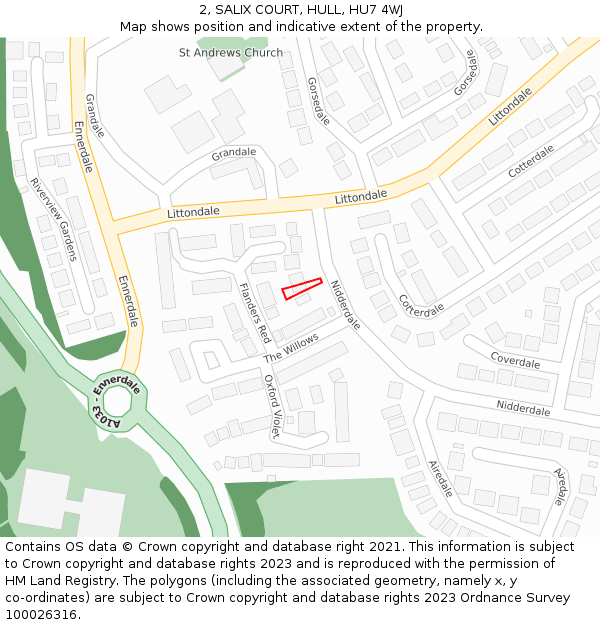 2, SALIX COURT, HULL, HU7 4WJ: Location map and indicative extent of plot