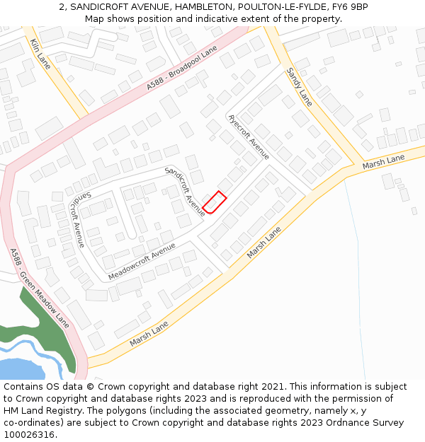 2, SANDICROFT AVENUE, HAMBLETON, POULTON-LE-FYLDE, FY6 9BP: Location map and indicative extent of plot