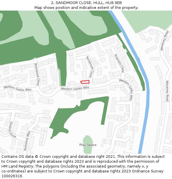 2, SANDMOOR CLOSE, HULL, HU8 9EB: Location map and indicative extent of plot