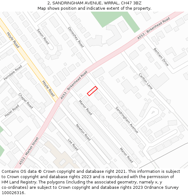 2, SANDRINGHAM AVENUE, WIRRAL, CH47 3BZ: Location map and indicative extent of plot