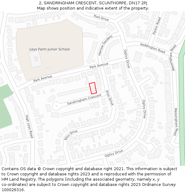 2, SANDRINGHAM CRESCENT, SCUNTHORPE, DN17 2PJ: Location map and indicative extent of plot
