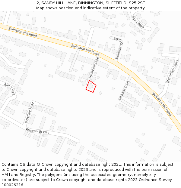 2, SANDY HILL LANE, DINNINGTON, SHEFFIELD, S25 2SE: Location map and indicative extent of plot