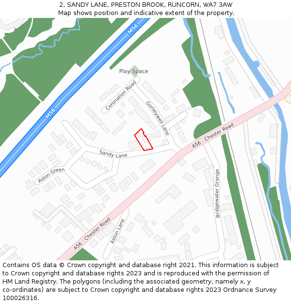 2, SANDY LANE, PRESTON BROOK, RUNCORN, WA7 3AW: Location map and indicative extent of plot
