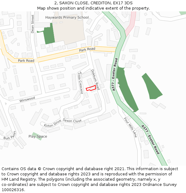 2, SAXON CLOSE, CREDITON, EX17 3DS: Location map and indicative extent of plot