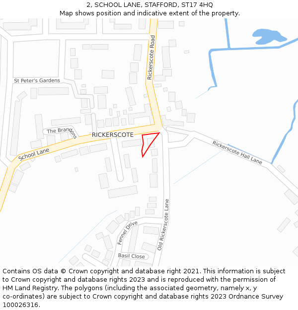 2, SCHOOL LANE, STAFFORD, ST17 4HQ: Location map and indicative extent of plot
