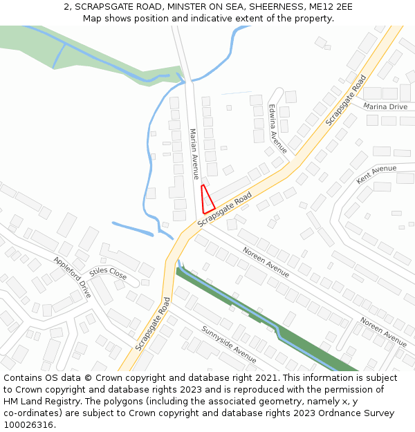 2, SCRAPSGATE ROAD, MINSTER ON SEA, SHEERNESS, ME12 2EE: Location map and indicative extent of plot