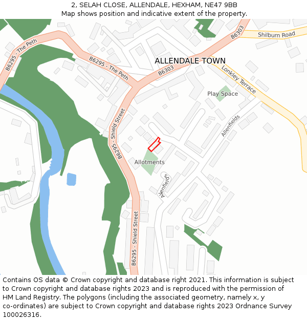 2, SELAH CLOSE, ALLENDALE, HEXHAM, NE47 9BB: Location map and indicative extent of plot
