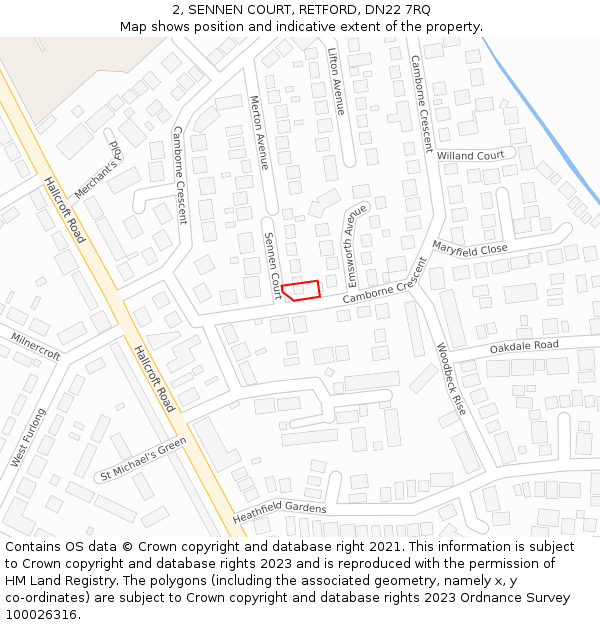 2, SENNEN COURT, RETFORD, DN22 7RQ: Location map and indicative extent of plot