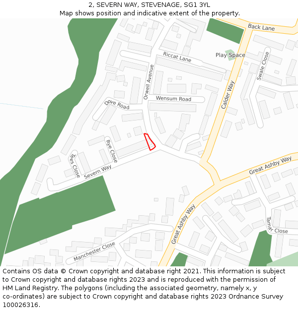 2, SEVERN WAY, STEVENAGE, SG1 3YL: Location map and indicative extent of plot