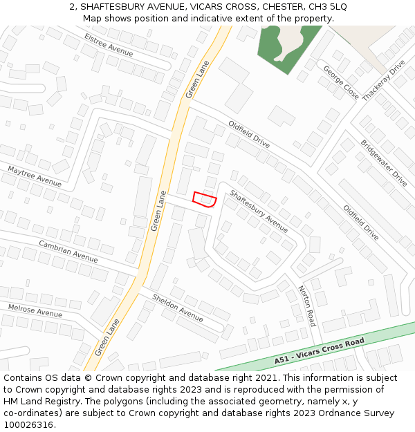 2, SHAFTESBURY AVENUE, VICARS CROSS, CHESTER, CH3 5LQ: Location map and indicative extent of plot