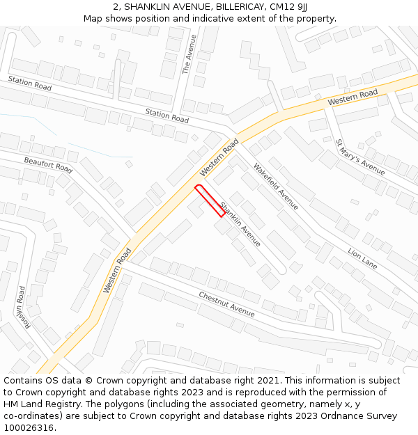 2, SHANKLIN AVENUE, BILLERICAY, CM12 9JJ: Location map and indicative extent of plot