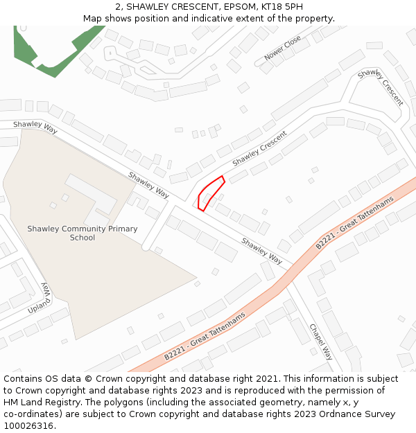 2, SHAWLEY CRESCENT, EPSOM, KT18 5PH: Location map and indicative extent of plot