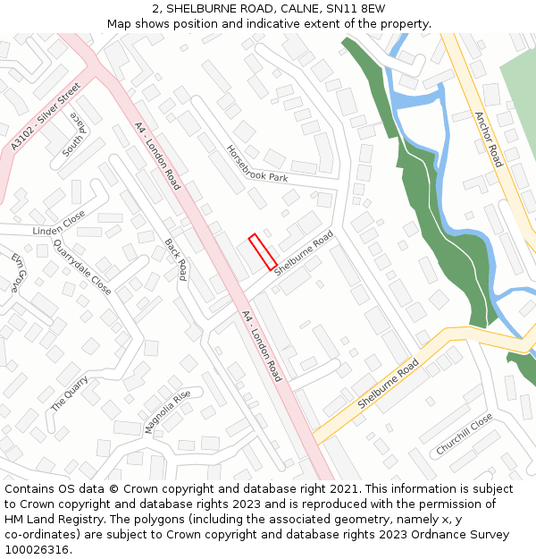 2, SHELBURNE ROAD, CALNE, SN11 8EW: Location map and indicative extent of plot