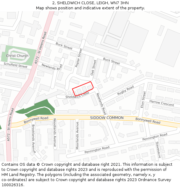 2, SHELDWICH CLOSE, LEIGH, WN7 3HN: Location map and indicative extent of plot