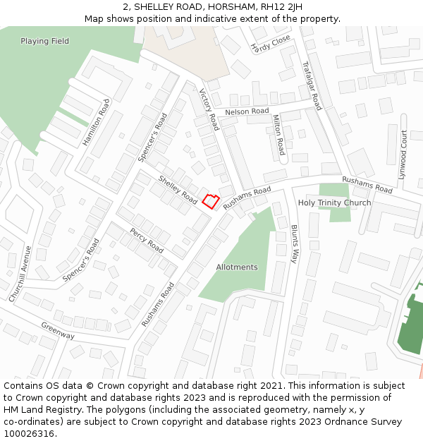 2, SHELLEY ROAD, HORSHAM, RH12 2JH: Location map and indicative extent of plot
