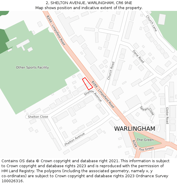 2, SHELTON AVENUE, WARLINGHAM, CR6 9NE: Location map and indicative extent of plot