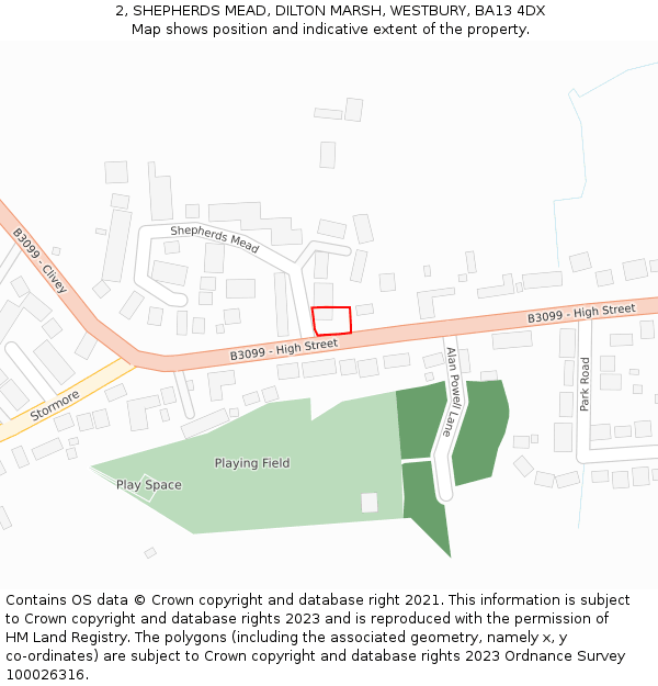 2, SHEPHERDS MEAD, DILTON MARSH, WESTBURY, BA13 4DX: Location map and indicative extent of plot