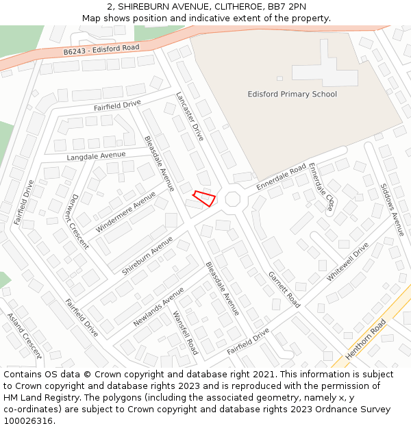 2, SHIREBURN AVENUE, CLITHEROE, BB7 2PN: Location map and indicative extent of plot