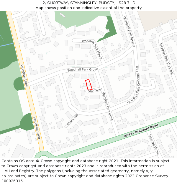 2, SHORTWAY, STANNINGLEY, PUDSEY, LS28 7HD: Location map and indicative extent of plot