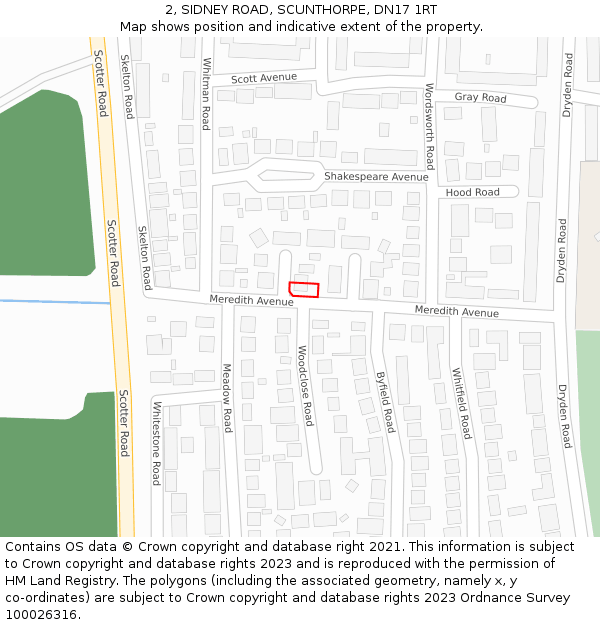 2, SIDNEY ROAD, SCUNTHORPE, DN17 1RT: Location map and indicative extent of plot