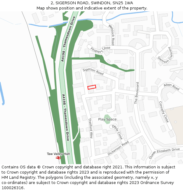 2, SIGERSON ROAD, SWINDON, SN25 1WA: Location map and indicative extent of plot