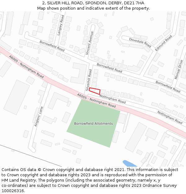 2, SILVER HILL ROAD, SPONDON, DERBY, DE21 7HA: Location map and indicative extent of plot