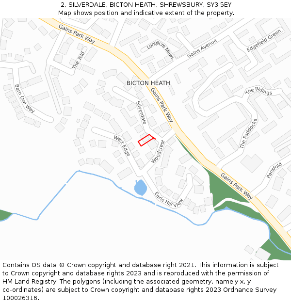 2, SILVERDALE, BICTON HEATH, SHREWSBURY, SY3 5EY: Location map and indicative extent of plot