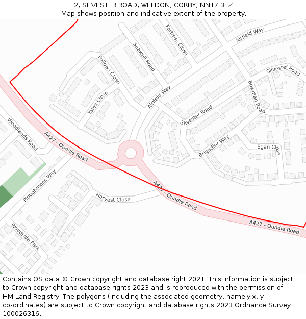 2, SILVESTER ROAD, WELDON, CORBY, NN17 3LZ: Location map and indicative extent of plot