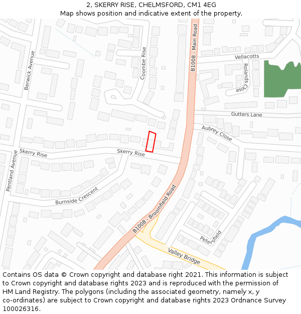 2, SKERRY RISE, CHELMSFORD, CM1 4EG: Location map and indicative extent of plot