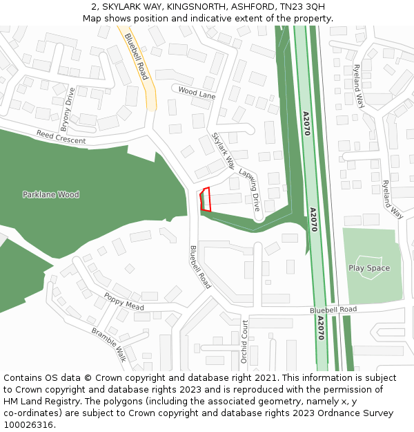 2, SKYLARK WAY, KINGSNORTH, ASHFORD, TN23 3QH: Location map and indicative extent of plot