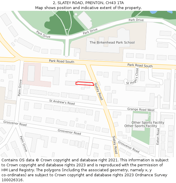 2, SLATEY ROAD, PRENTON, CH43 1TA: Location map and indicative extent of plot