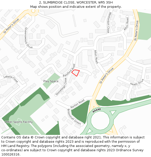 2, SLIMBRIDGE CLOSE, WORCESTER, WR5 3SH: Location map and indicative extent of plot