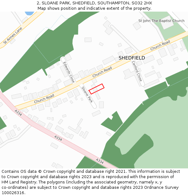 2, SLOANE PARK, SHEDFIELD, SOUTHAMPTON, SO32 2HX: Location map and indicative extent of plot