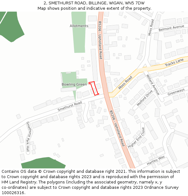 2, SMETHURST ROAD, BILLINGE, WIGAN, WN5 7DW: Location map and indicative extent of plot