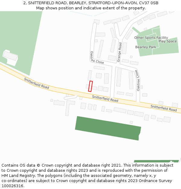 2, SNITTERFIELD ROAD, BEARLEY, STRATFORD-UPON-AVON, CV37 0SB: Location map and indicative extent of plot