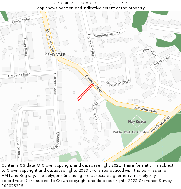 2, SOMERSET ROAD, REDHILL, RH1 6LS: Location map and indicative extent of plot