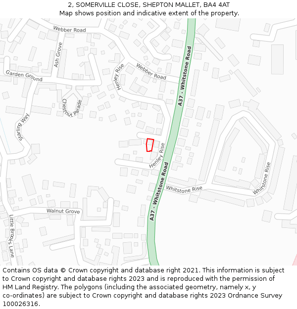2, SOMERVILLE CLOSE, SHEPTON MALLET, BA4 4AT: Location map and indicative extent of plot