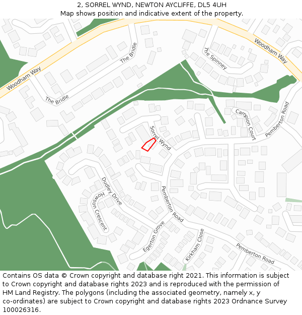 2, SORREL WYND, NEWTON AYCLIFFE, DL5 4UH: Location map and indicative extent of plot