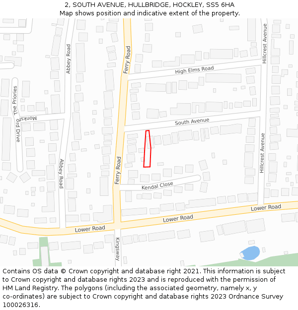2, SOUTH AVENUE, HULLBRIDGE, HOCKLEY, SS5 6HA: Location map and indicative extent of plot