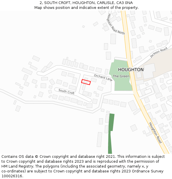 2, SOUTH CROFT, HOUGHTON, CARLISLE, CA3 0NA: Location map and indicative extent of plot