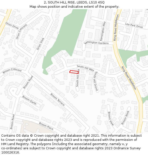 2, SOUTH HILL RISE, LEEDS, LS10 4SQ: Location map and indicative extent of plot