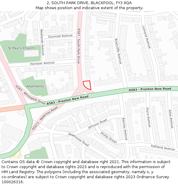 2, SOUTH PARK DRIVE, BLACKPOOL, FY3 9QA: Location map and indicative extent of plot