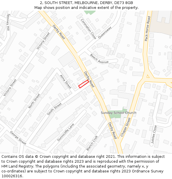2, SOUTH STREET, MELBOURNE, DERBY, DE73 8GB: Location map and indicative extent of plot