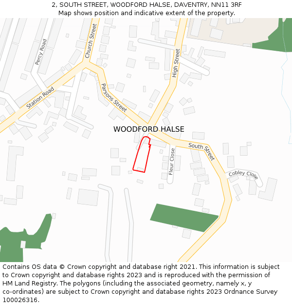 2, SOUTH STREET, WOODFORD HALSE, DAVENTRY, NN11 3RF: Location map and indicative extent of plot
