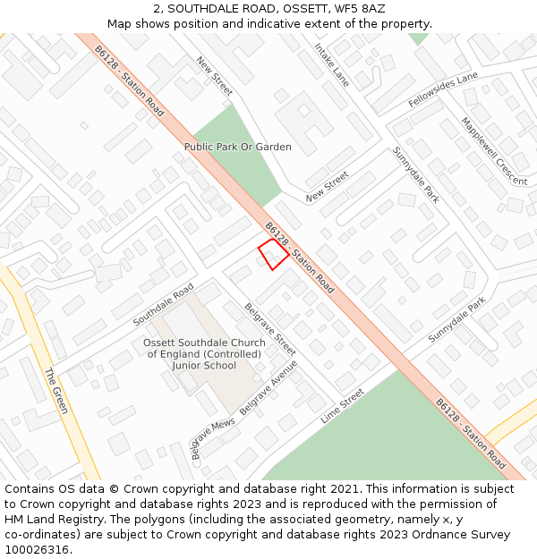 2, SOUTHDALE ROAD, OSSETT, WF5 8AZ: Location map and indicative extent of plot