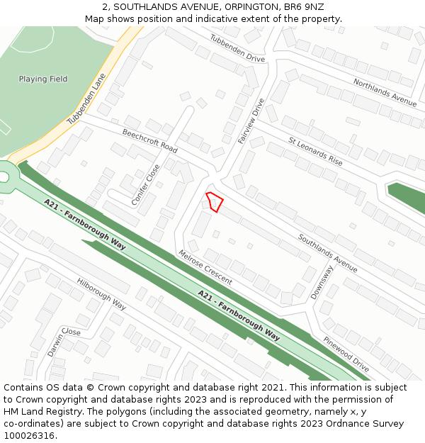 2, SOUTHLANDS AVENUE, ORPINGTON, BR6 9NZ: Location map and indicative extent of plot