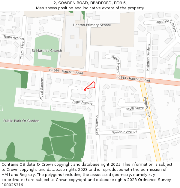 2, SOWDEN ROAD, BRADFORD, BD9 6JJ: Location map and indicative extent of plot